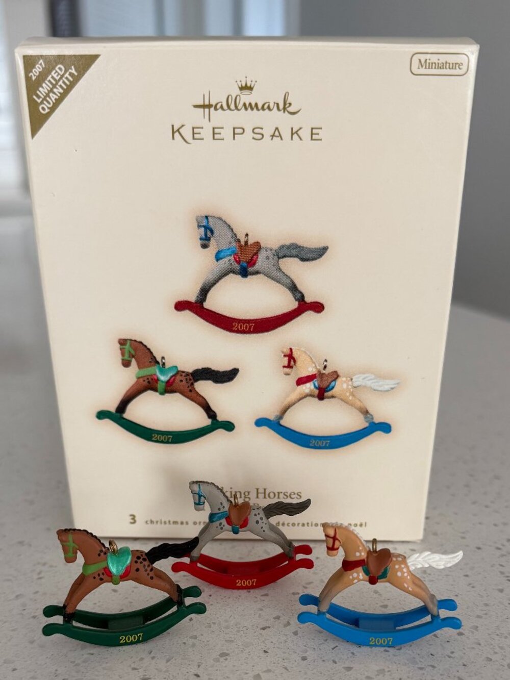 Hallmark Miniature Ornaments Rocking Horses a 10-Year Reunion Set of 3 - Picture 2 of 3